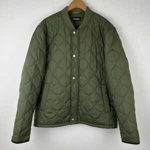 Bonobos Men's Large Green Quilted Puffer Jacket Full Zip Snap